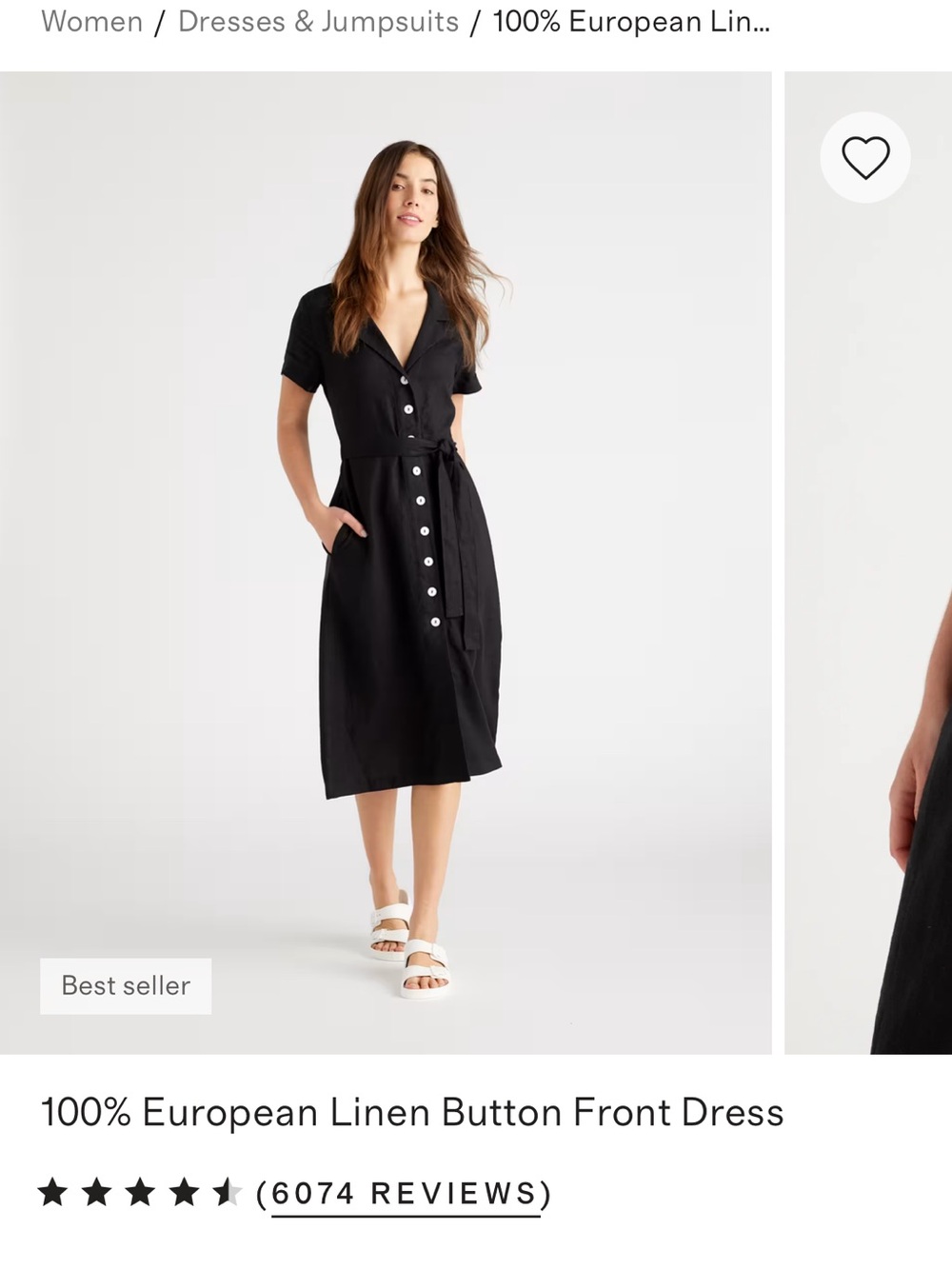 Quince Black Button-Front Linen Dress